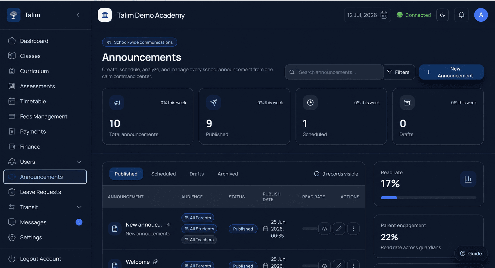 Announcements: Community communication