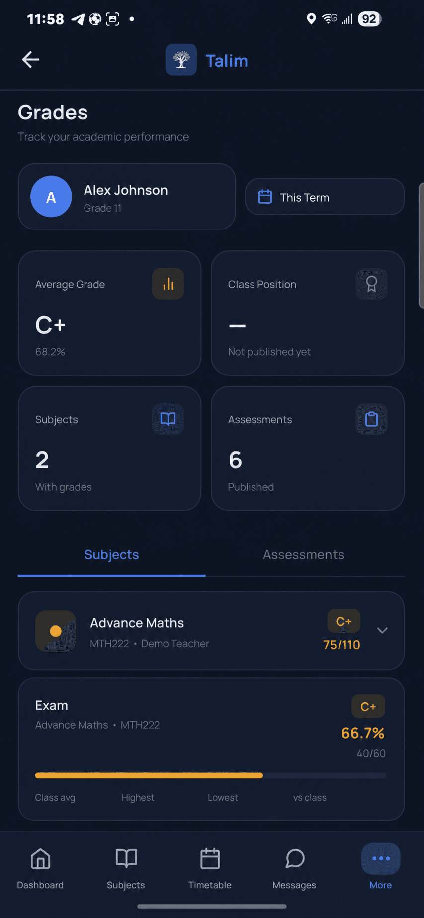 Mobile Grades: Learner performance