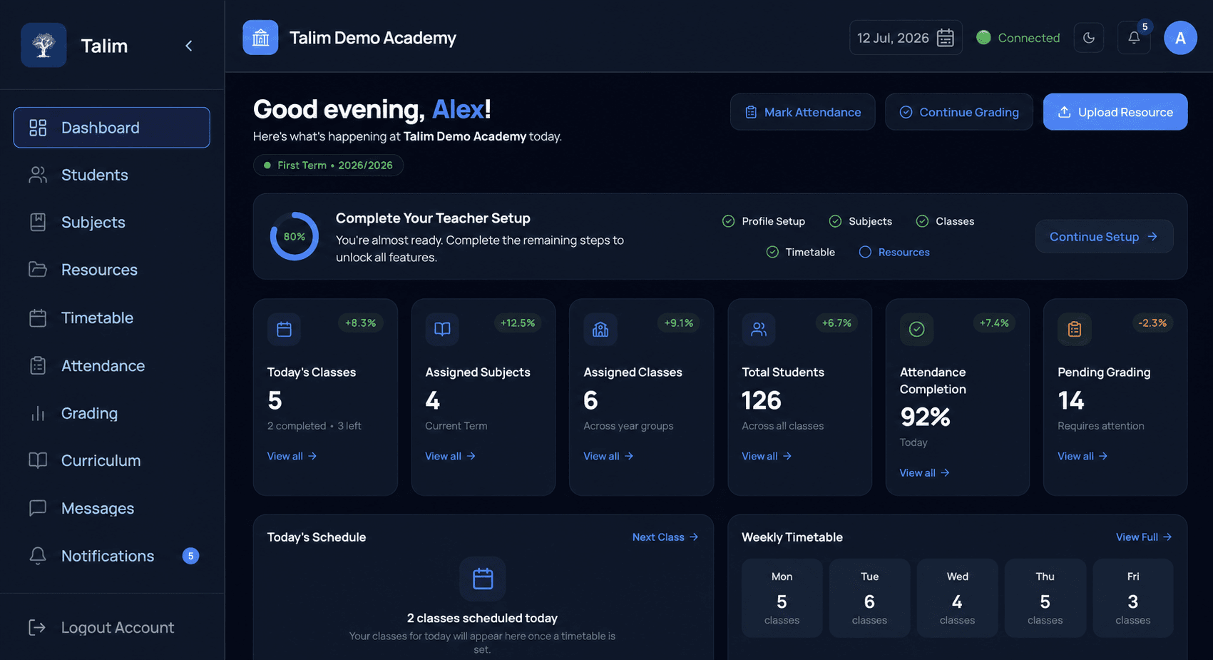 Teacher Portal: Teacher command centre